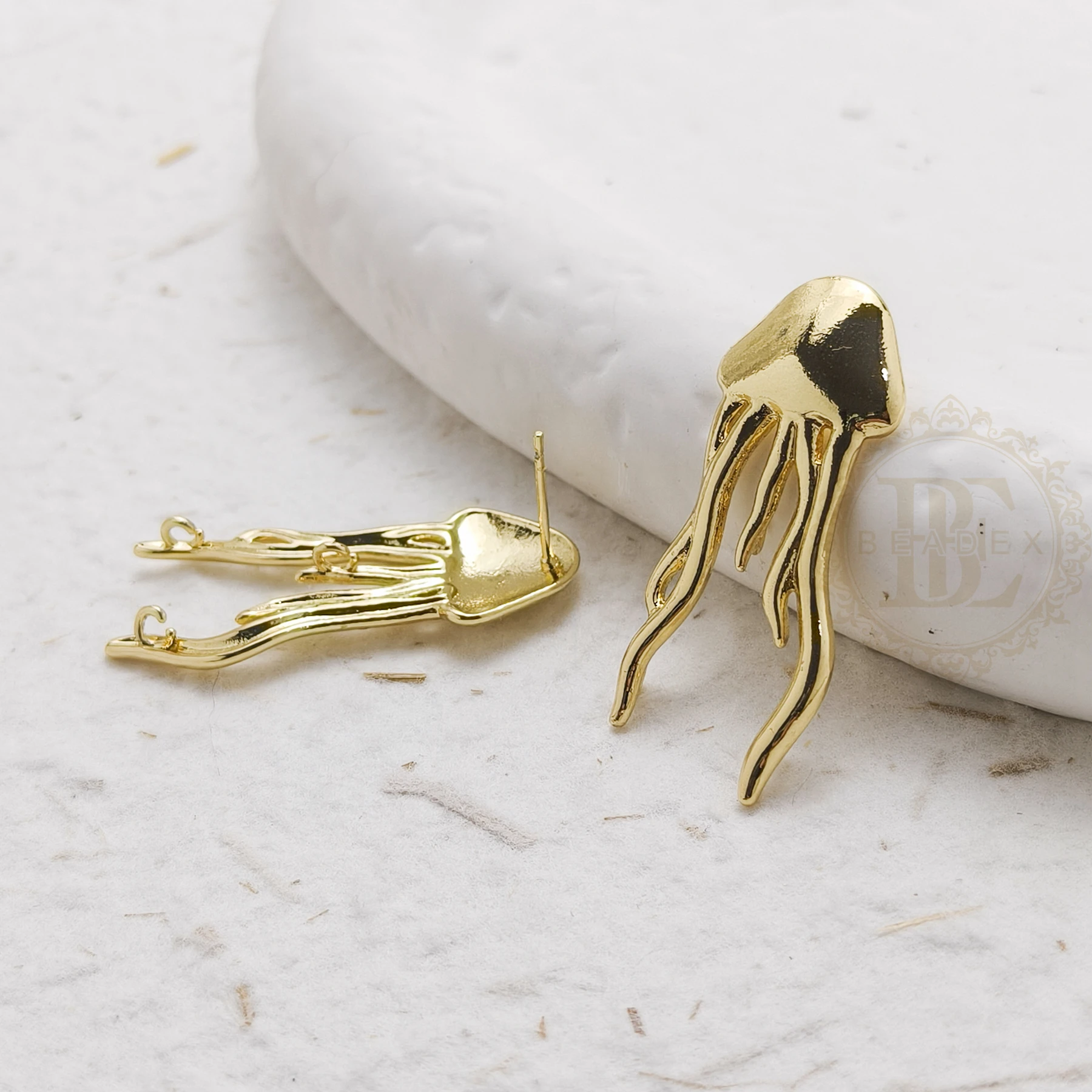 DIY Supply-2 Pieces Solid Brass Earring Post with Sterling Silver Pin - Jellyfish 36.5x15mm (4923C-10)