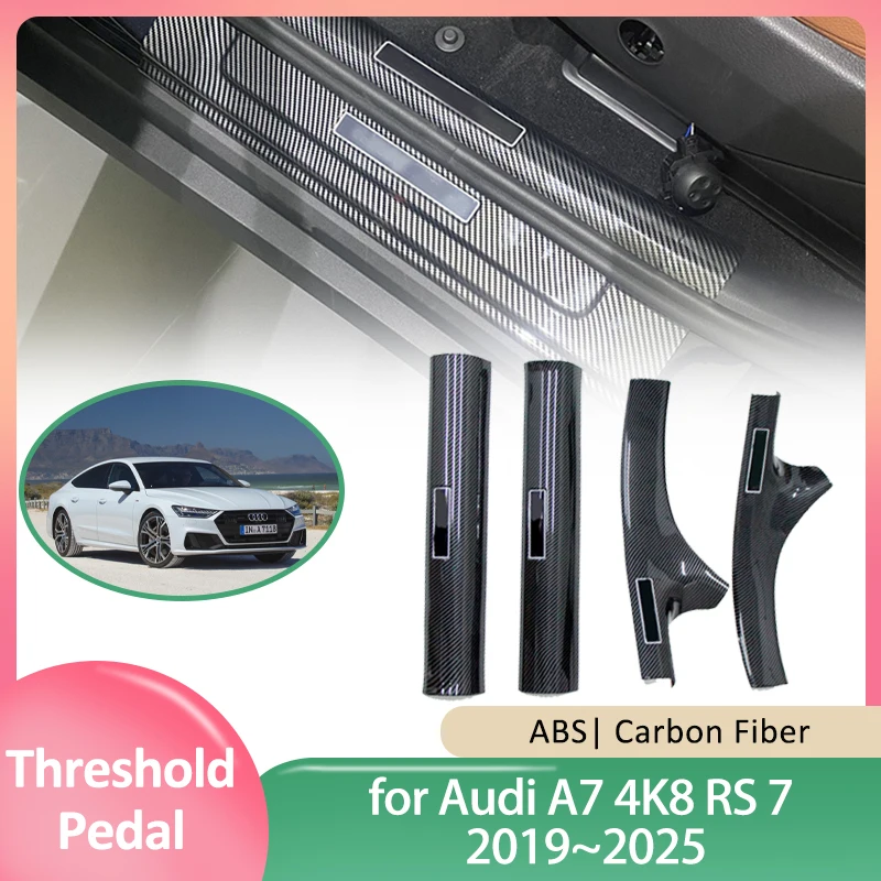 Car Door Sill Scuff Plate for Audi A7 4K8 RS 7 2019~2025 2020 2021 ABS Welcome Pedal Threshold Guards Cover Sticker Accessories