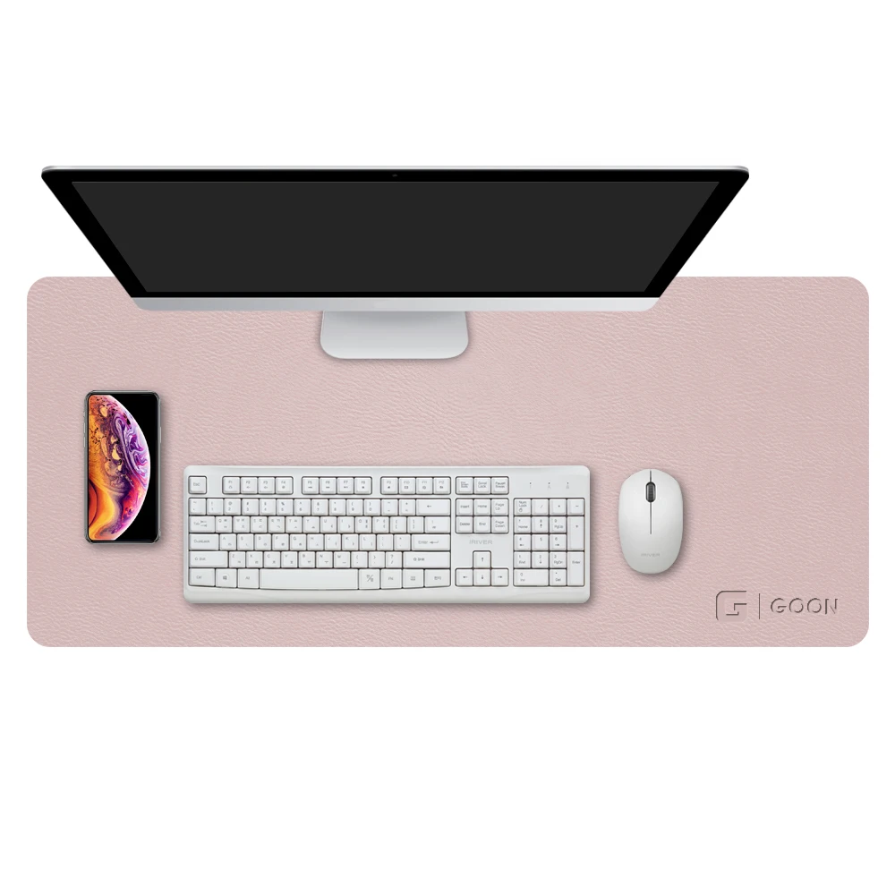 Desktop leather sheet pad two-sided wide large keyboard mouse life waterproof washable 90x40cm pink grate