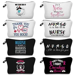 Cartoon Alphabet Print Nurse Cosmetic Bag Hospital Doctor Gift Makeup Bag Travel Mini Toiletry Bag Ladies Purse Organizer Insert