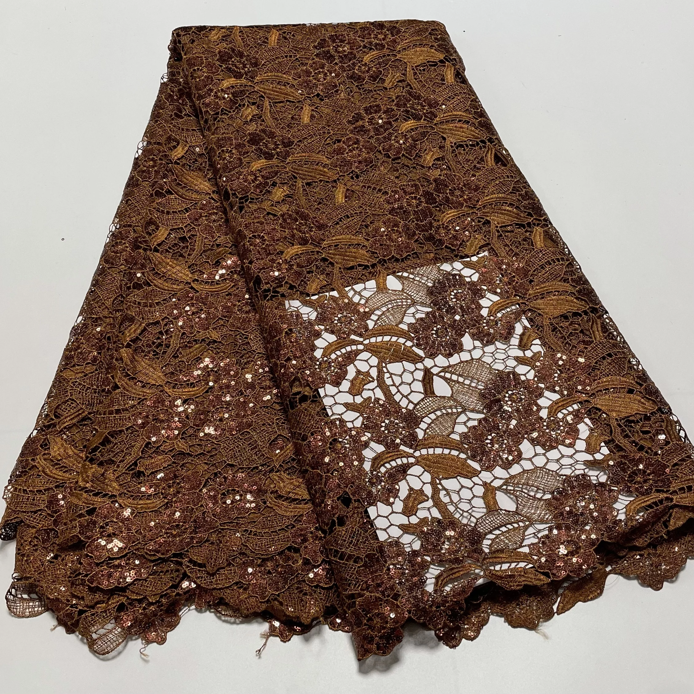 Nigerian Cord Guipure Lace Fabric 2025 High Quality Embroidery French Lace Material 5Yards With African Sego Headtie Aso Ebi