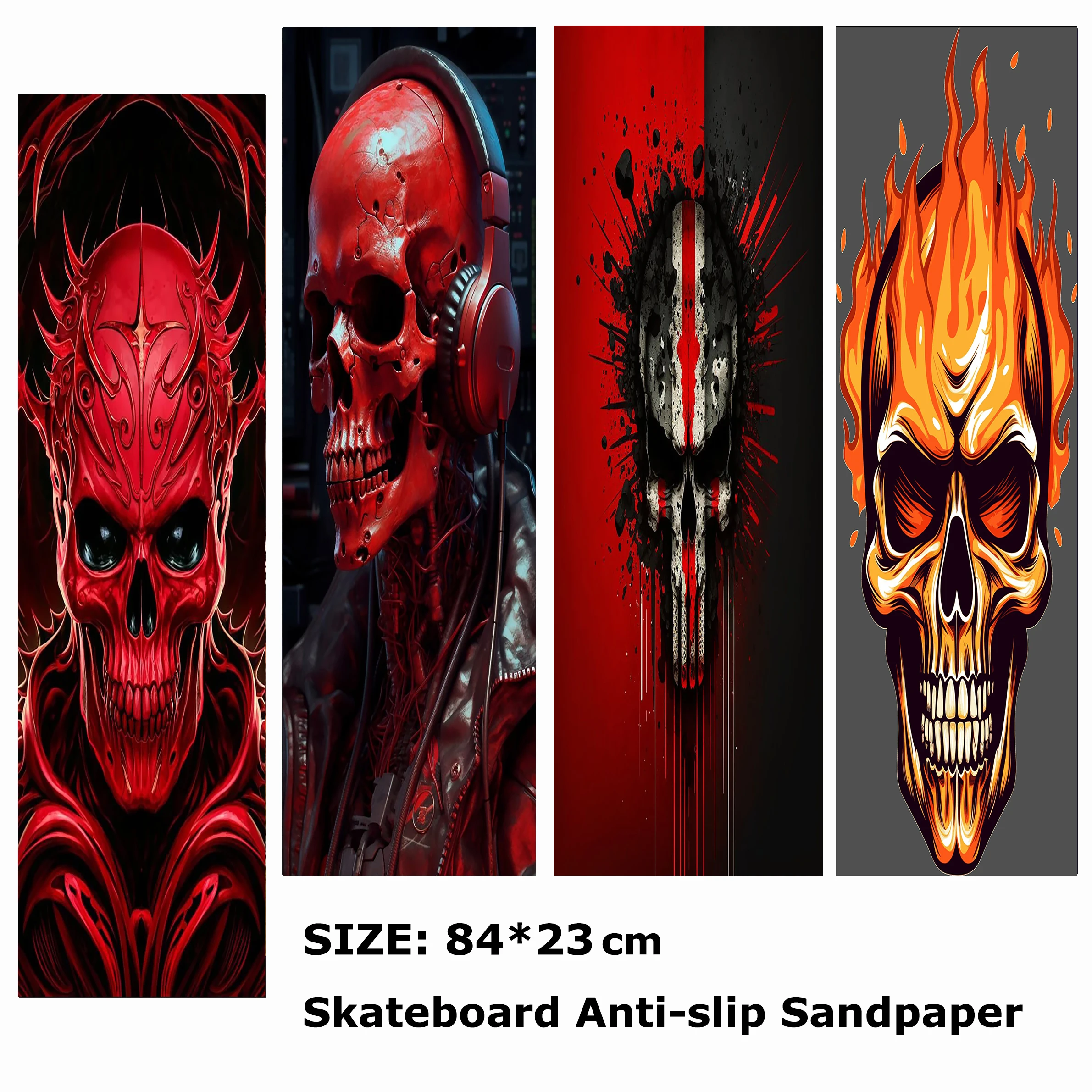 

Cool Red Skull With Headphones Pattern Electric Scooter Anti-slip Sticker Sandpaper Skateboard Grip Tape Sheet 84*23cm