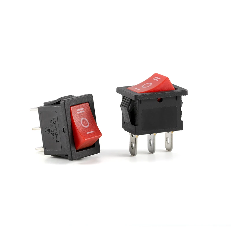 Mini interruptor de botón negro 6A-10A 125V 250V KCD1 3Pin Snap-in ON-OFF-ON Rocker Red Switch secador de pelo soplador, 2 unids/lote