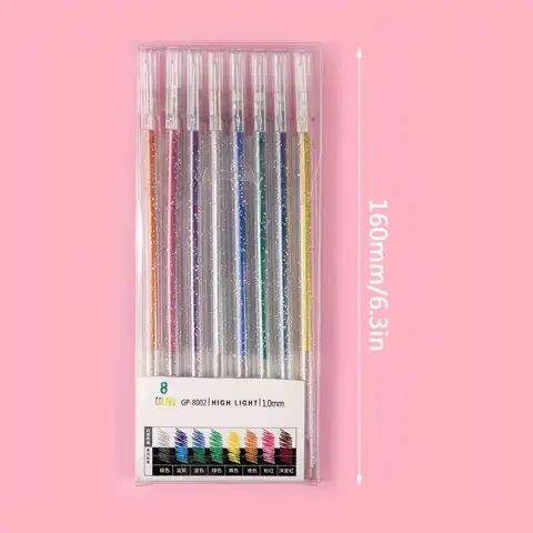 Glitter Gel Pens Set - 8 Pack of Sparkly Metallic Markers with Multiple Vibrant Colors for Kids Coloring and Adult Art Projects