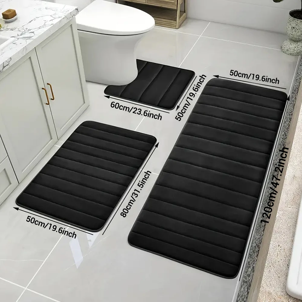 3 Pcs Bathroom Rug Set Soft Foot Mat Absorbent Memory Foam Dry Fast Non-slip Floor Kitchen Shower Room Doormat Toilet Floor Mat