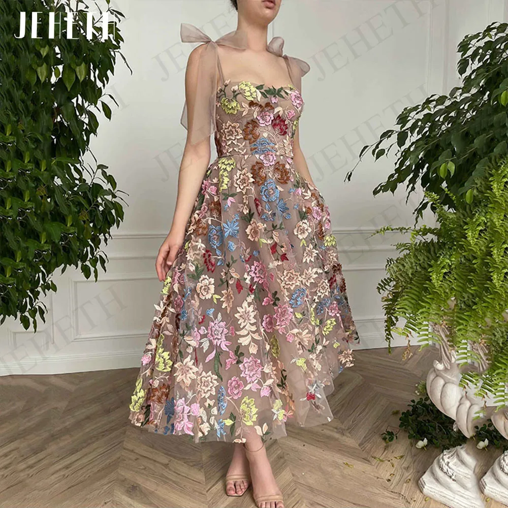 Jeheth Ballkleid für Frauen 2023 Vintage Party Blumen Spitze formell eine Linie knöchel langes Abendkleid Geburtstag Vestidos de Gala Abschlussballkleid für Frauen 2023 Vintage Party  Blumen Spitze Formal A Line Knöche