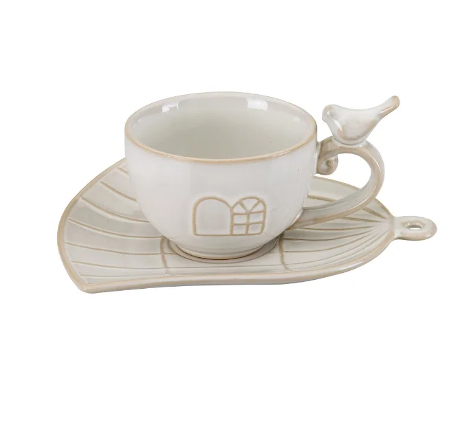 

Teacup, Decorative Ceramic Coffee Cup, Handmade Bird Pattern Modern Mug, Design Tea Cup White