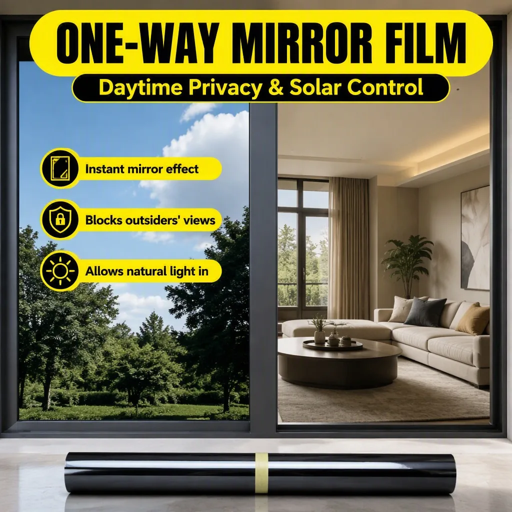 Black Silver One Way Mirror Privacy Window Film Static Cling Heat Control Anti Glare for Commercial Storefront Glass