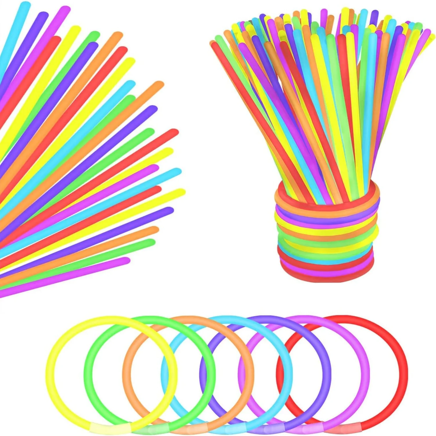 Krown Glow in the Dark Fluorescent Sticks Bracelet Neon Necklaces Glow Sticks with Connectors for Party Birthday Nightclub Glowing Luminous Bracelets Neon Party Supplies