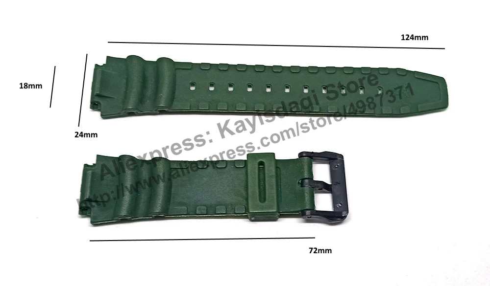 18mm Black , Blue , Green Rubber Watch Band / Strap Compatible for Casio W-218 , W-S200H , W-S210H , W-215 ,