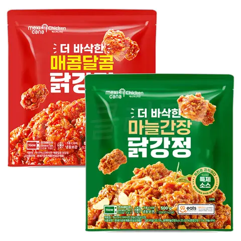 [퀴클리몰] 멕시카나 더 바삭한 매콤달콤 닭강정 500g+마늘간장 닭강정 /500g+500g