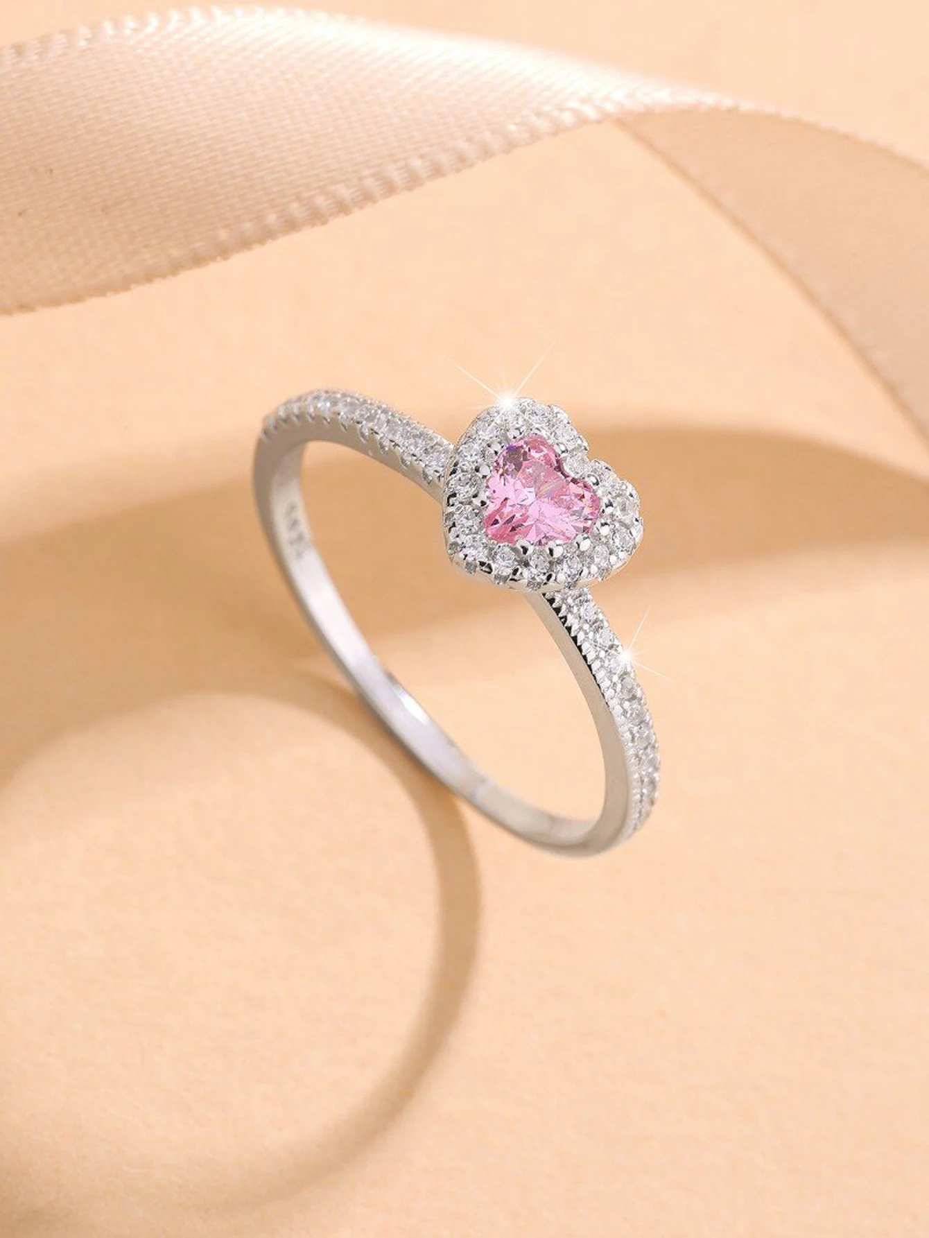خاتم نسائي على شكل قلب رومانسي من الفضة الإسترليني S925، خاتم وعد على شكل قلب وردي قابل للتكديس، هدية يدوية الصنع لصديقتك، زوجة، مجوهرات راقية، مجوهرات نسائية راقية #5