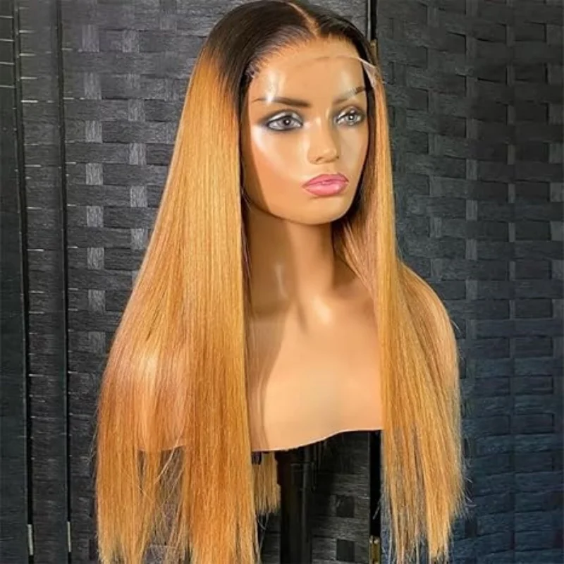 13x4 Hd Ombre Wigs 1B/27 Colored Lace Front Human Hair Wig For Women Honey Blonde Straight Hd Lace Frontal Wigs Glueless Install