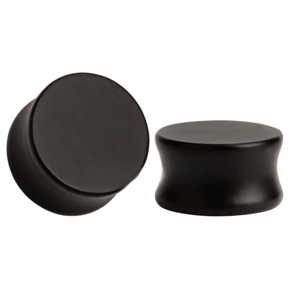 KUBOOZ drewno zwykłe czarne płaskie zatyczki do uszu kolczyki tunele Piercing biżuteria do ciała Expander nosze 8mm do 50mm 2 sztuk — zdjęcie 2