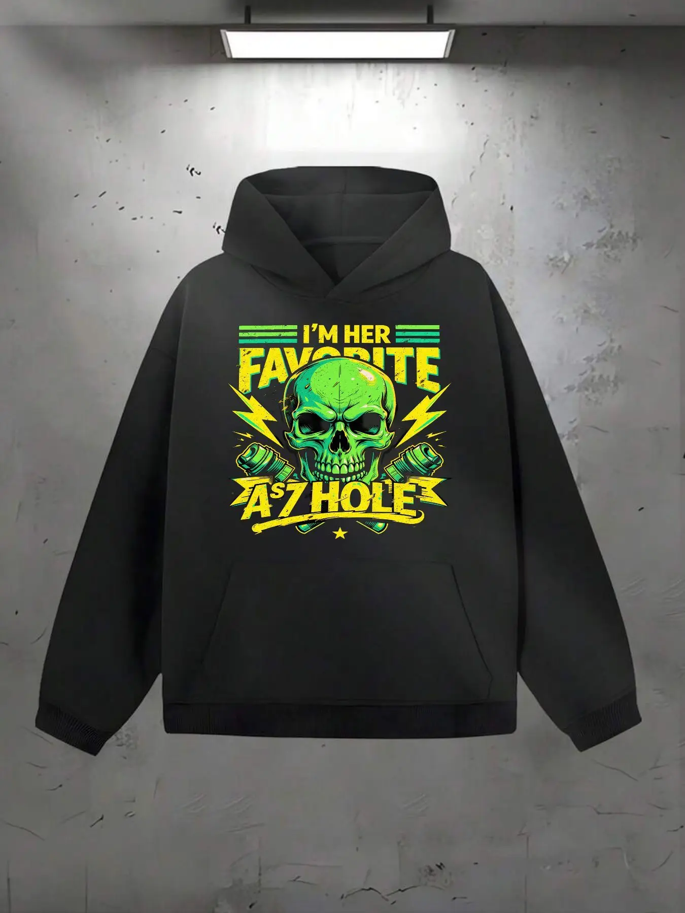 

I'M HER FAVORITE A*ZHOLE Green Skull Graphic Hoodie Men'S Unisex Pullover Sweatshirt, Winter Streetwear