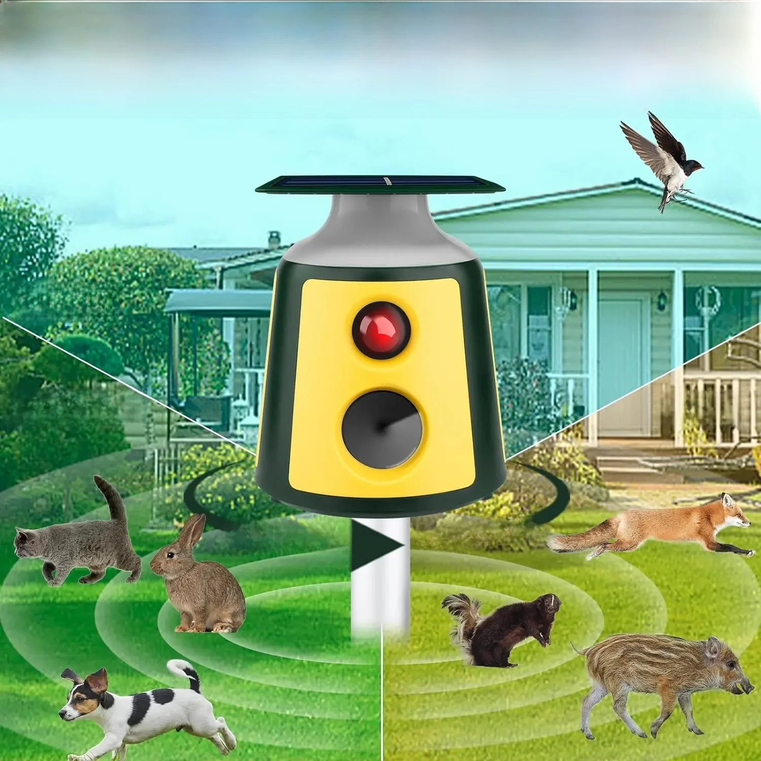 Ultrasone Dierlijke Repeller 360 ° Inductie & Led Vlamlicht Kattenafstotend Buiten Waterdicht Afstoten Katten Honden Herten Wilde Zwijnen Vos - afbeelding 2