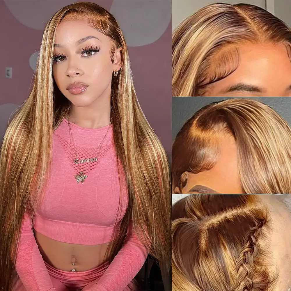 

Brazilian 200% P4/27 Ombre Brown Highlight Straight Human Hair Wig Ramy Human Hair 13x4 Hd Lace Frontal Human Hair Wigs
