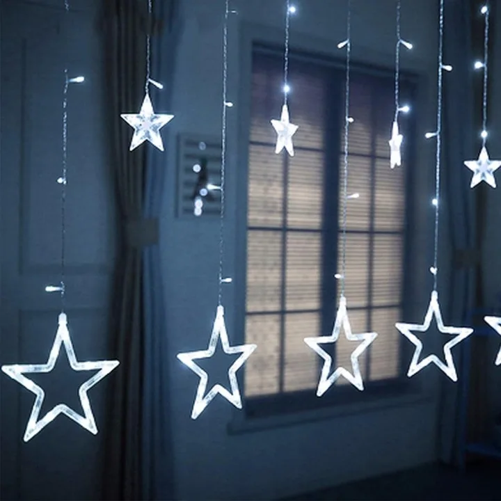 LED-gordijn "Stars" Wit Koudraam Kerstverlichting LED-sterren 2,5 m Decoratief gordijn
