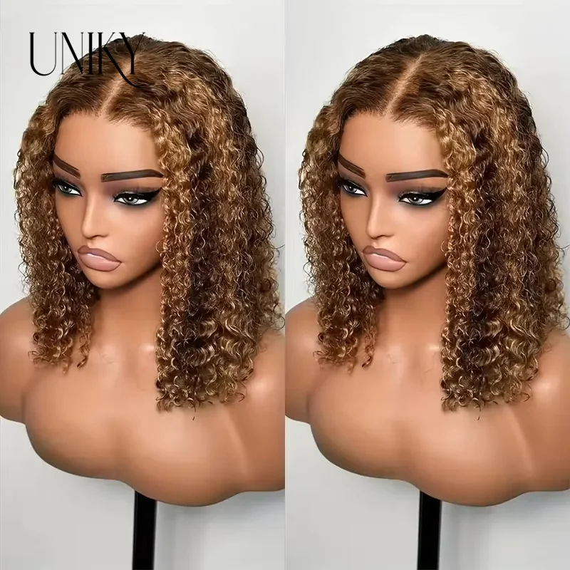 

Uniky Deep Wave Bye Bye Knots 6x4 Lace Wig Human Hair highlight Kinky Curly Wigs Pre Cut Pre Bleached Glueless Wig Ready To Wear