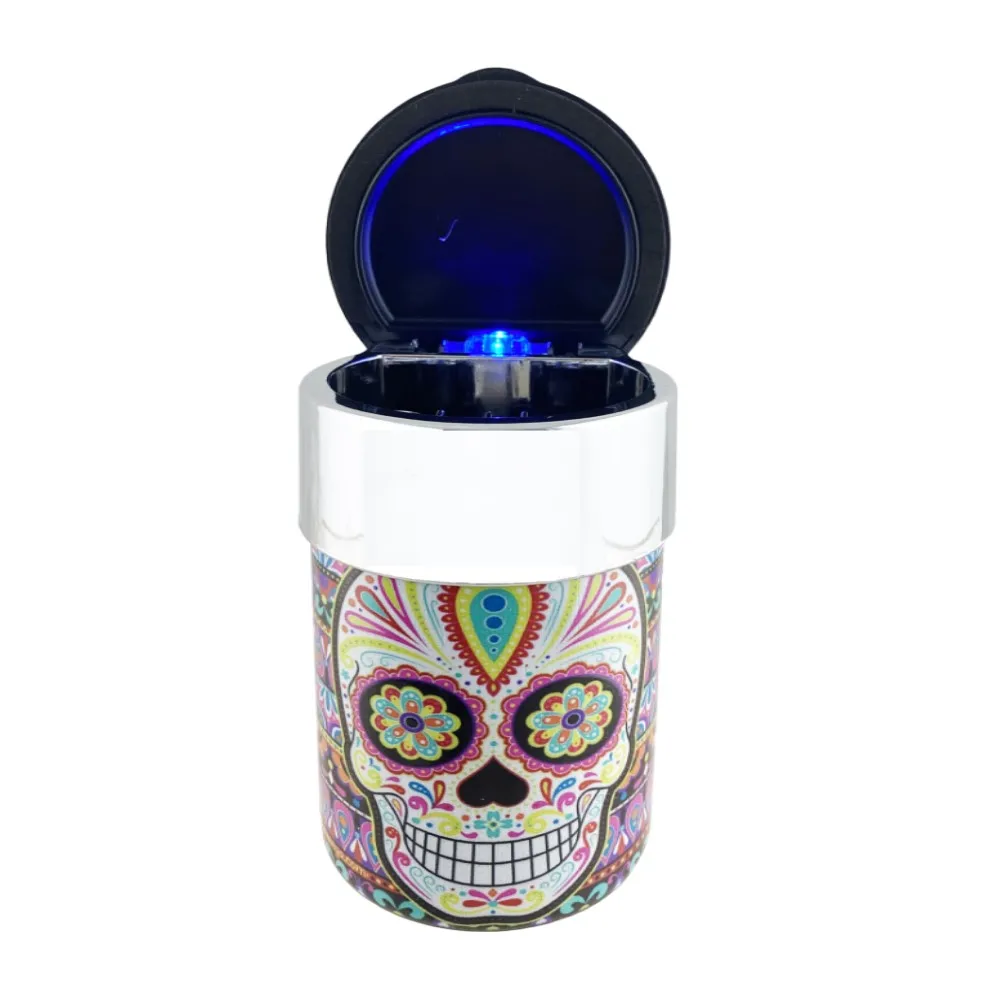 Portable Car Travel Cigarette Cylinder Candy Skull Ashtray Holder Cup LED Light
