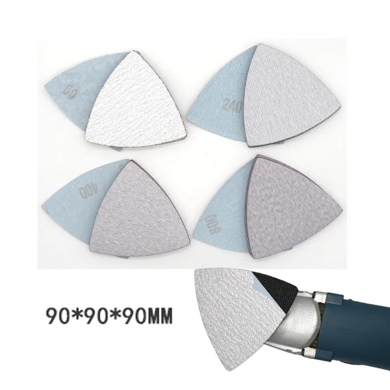 90x90x90mm segitiga Hook & Loop kering amplas 60-90 1000 Grit segitiga amplas