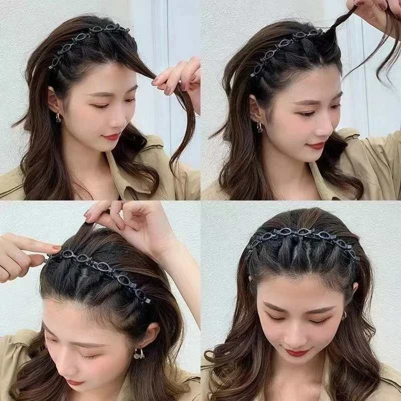 Pince à cheveux tressée creuse multicouche à la mode pour femmes et filles, bandeau à frange pour la coiffure et le coiffage