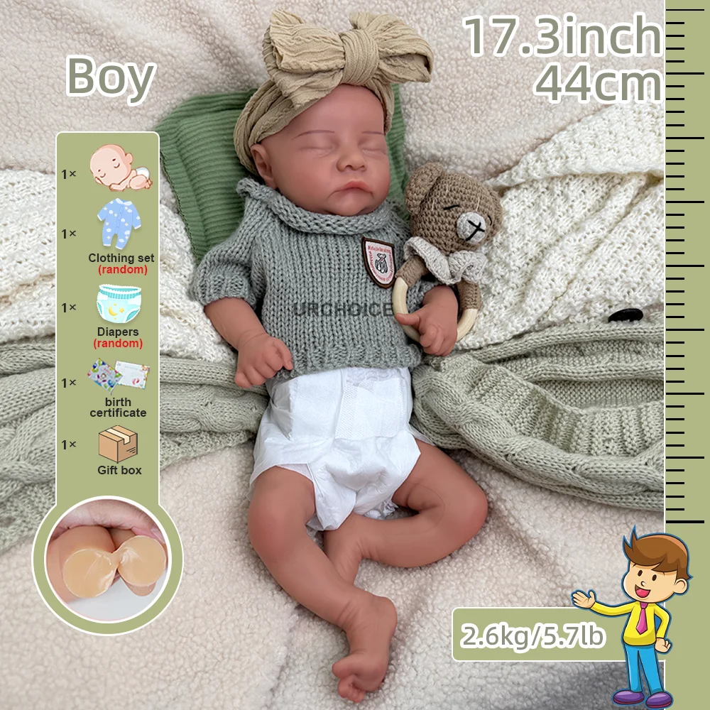 Realistica bambola rinata in silicone morbido da 17 pollici dipinta a mano adorabile neonato per collezionisti d'arte insegnamento della scuola materna e regali di festa