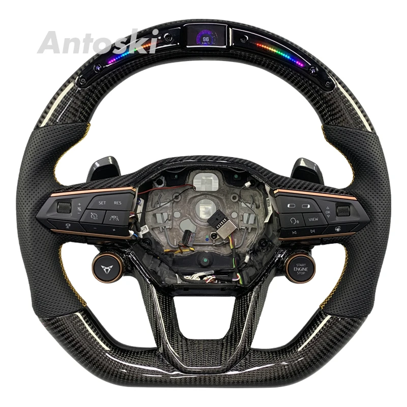 For Cupra Formentor VZ5 Leon Tavascan Terramar Born VZ Ateca Racing Style Custom Real Carbon Fiber Steering Wheel with Smart LED