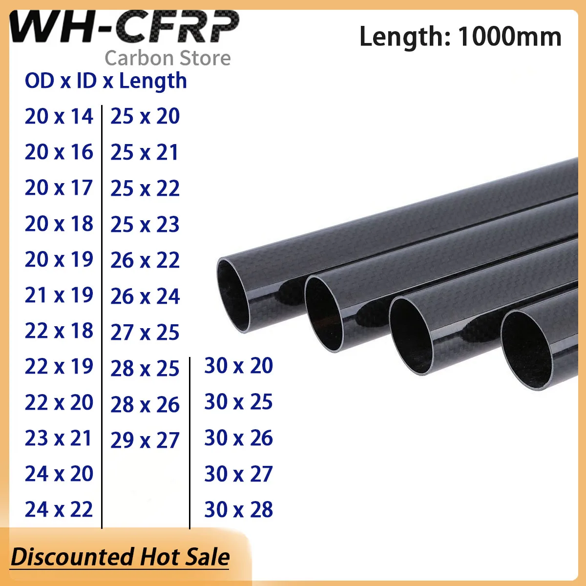 1000mm Carbon Fiber Tube 3K Hardness Composite Material OD 20mm 21mm 22mm 23mm 27mm 22mm 25mm 28mm 30mm
