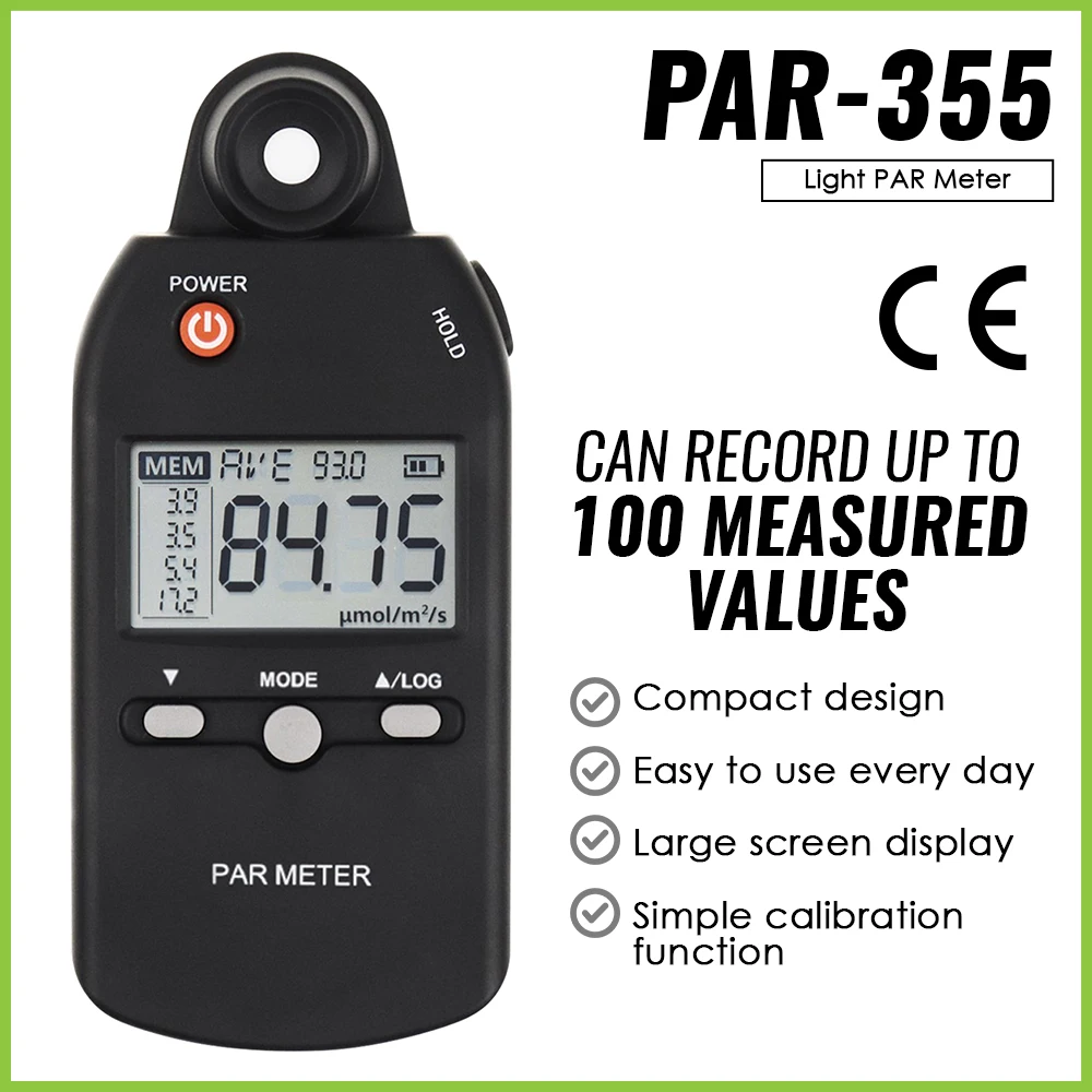 PAR Meter Lux Meter PPFD Quantum Sensor Full-Spectrum User-Friendly Record Function Indoor Outdoor Plant Light Meter Large LCD