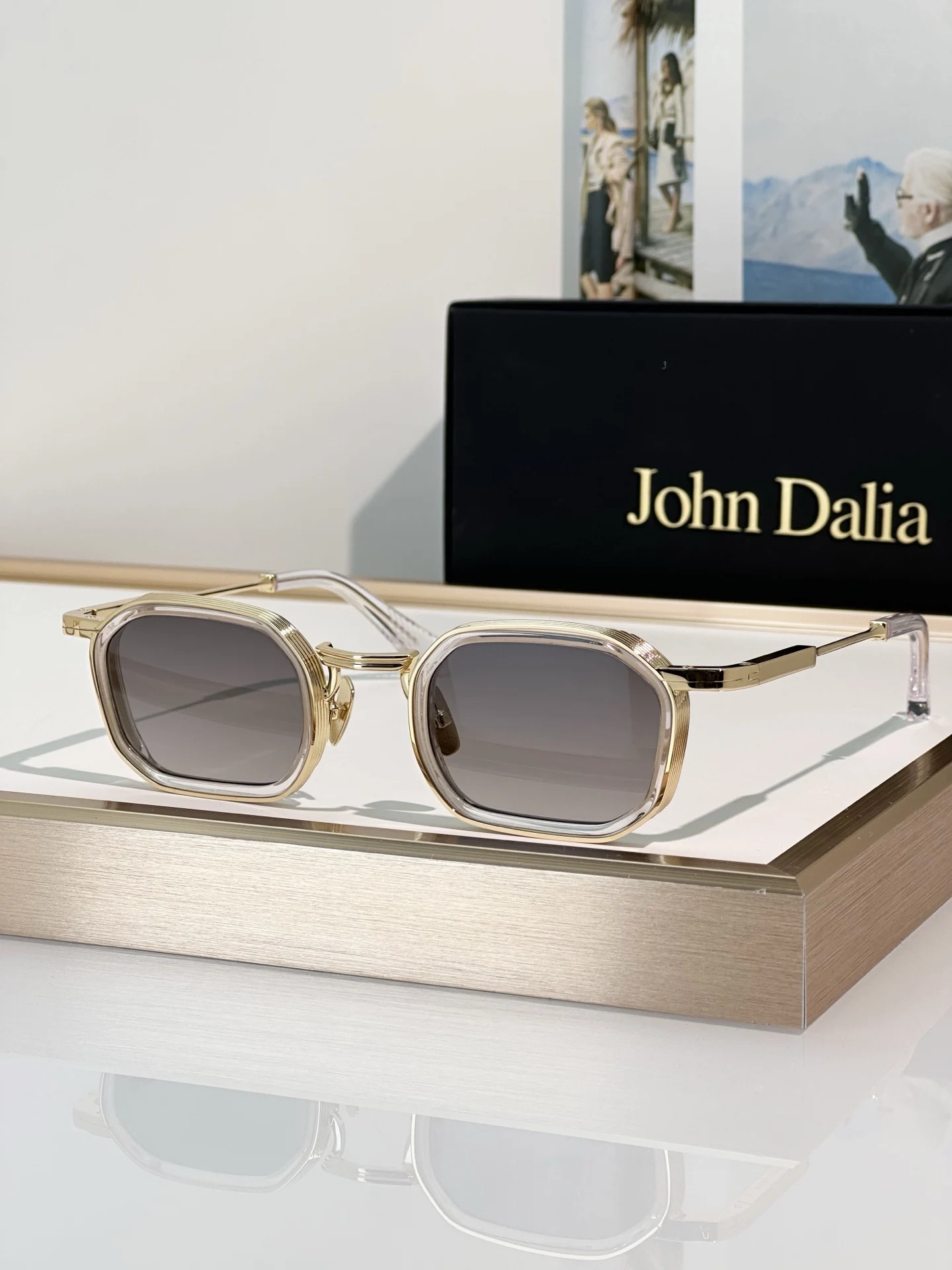 Voor JOHN DALIA JD JEAN Zonnebril met aluminium frame, unisex, luxe premium UV400, zakelijk, gepolariseerd, klassiek, vrijetijdsbril, met doos