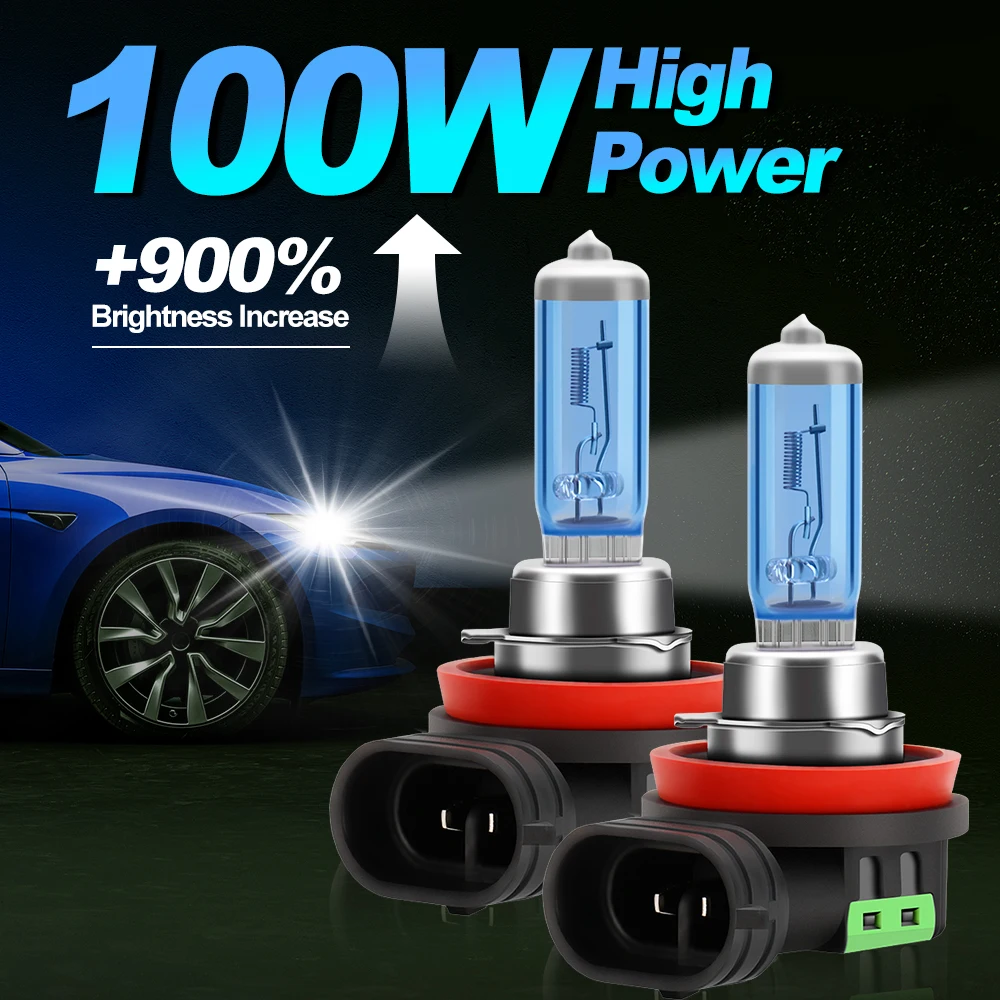 Super Bright Halogen Bulbs H1 H4 H7 H11 H9 9005 HB3 9006 HB4 9008 9012 100W 6000K Headlight 12V Fog Lights 880 5202 Driving Lamp