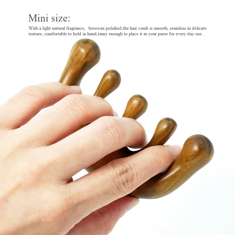 Body Meridian Massage Combs Sandalwood Five Wide Tooth Acupuncture Therapy Handleless Blood Circulation Anti-static Smooth Hair