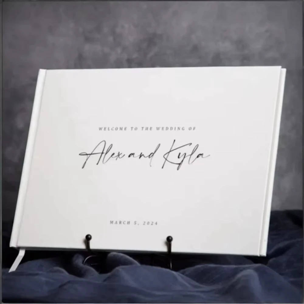 

Custom Wedding Guestbook Personalized White and Black Wedding Sign In Book Photo Album Engagement Keepsake Anniversary GuestBook
