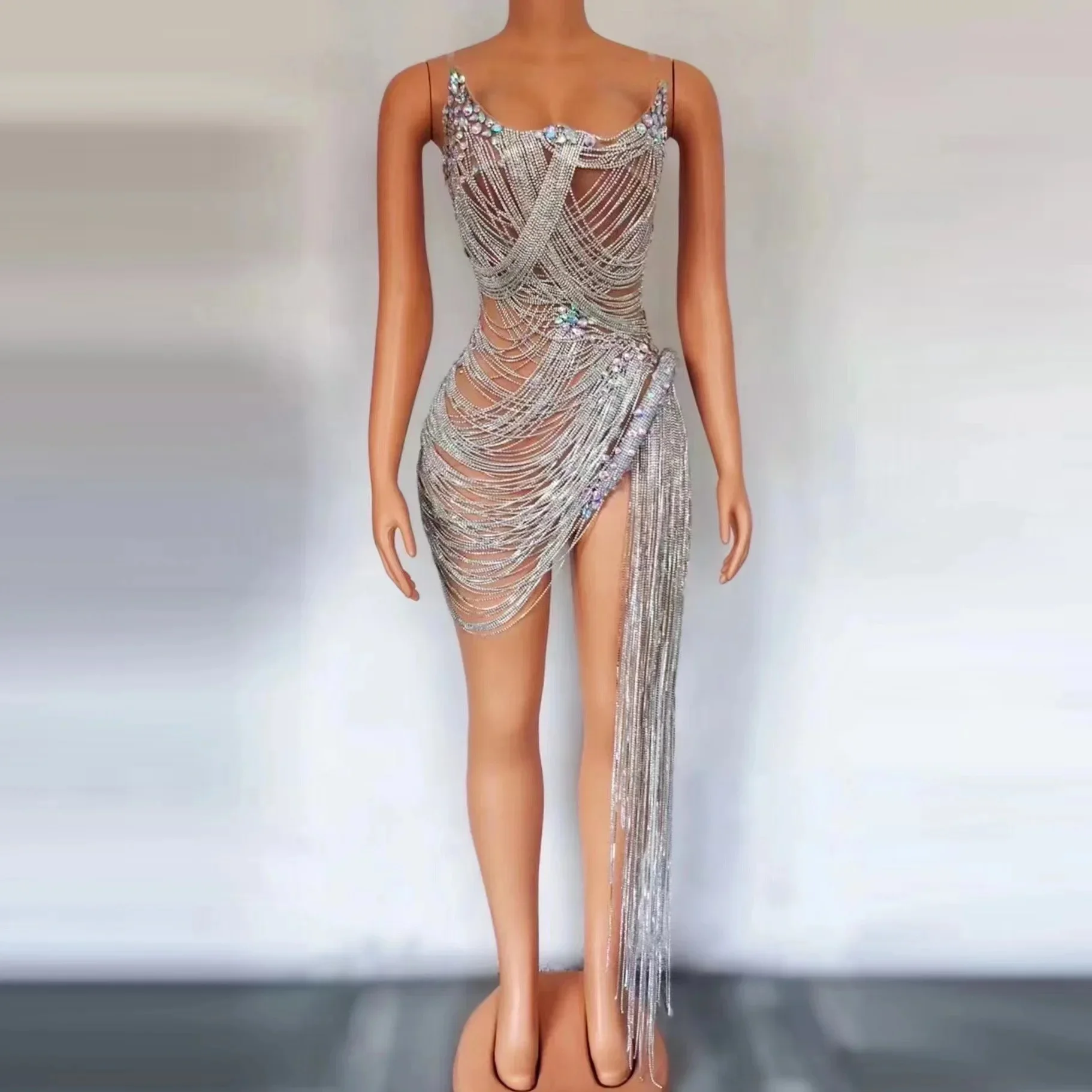 seksowna sukienka na wesele z kryształkami moda damska kostiumy sceniczne sukienka — zdjęcie 2