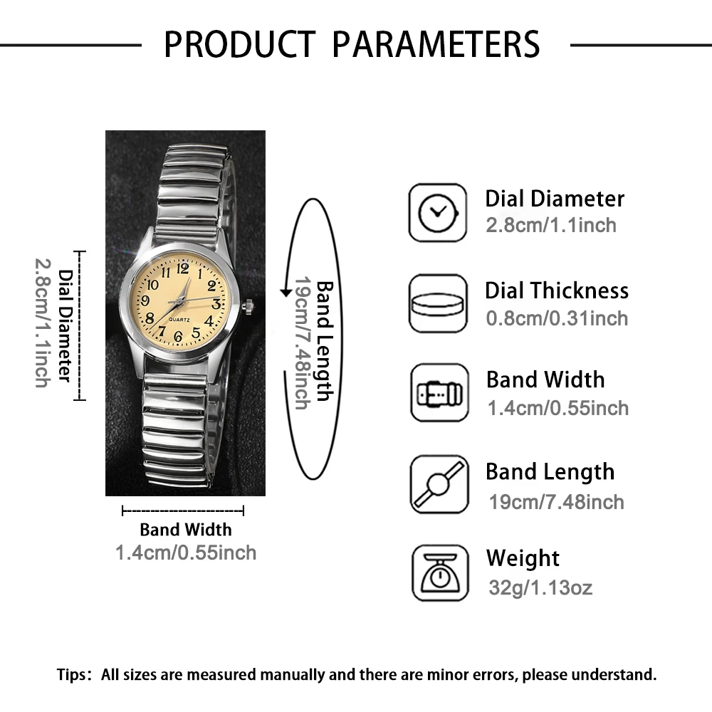 2PCS Couple's Watches Fashion Stainless Steel Band Men Women Analog Quartz Watches Set