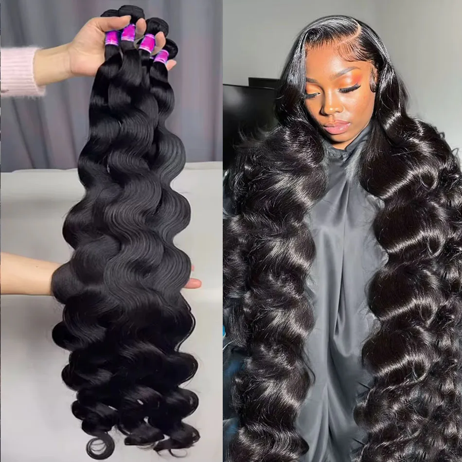 

Пучки волнистых волос, толстые натуральные наращивания, 12А, 40-дюймовый пучок человеческих волос с объемной волной, 100% необработанный бразильский для чернокожих женщин