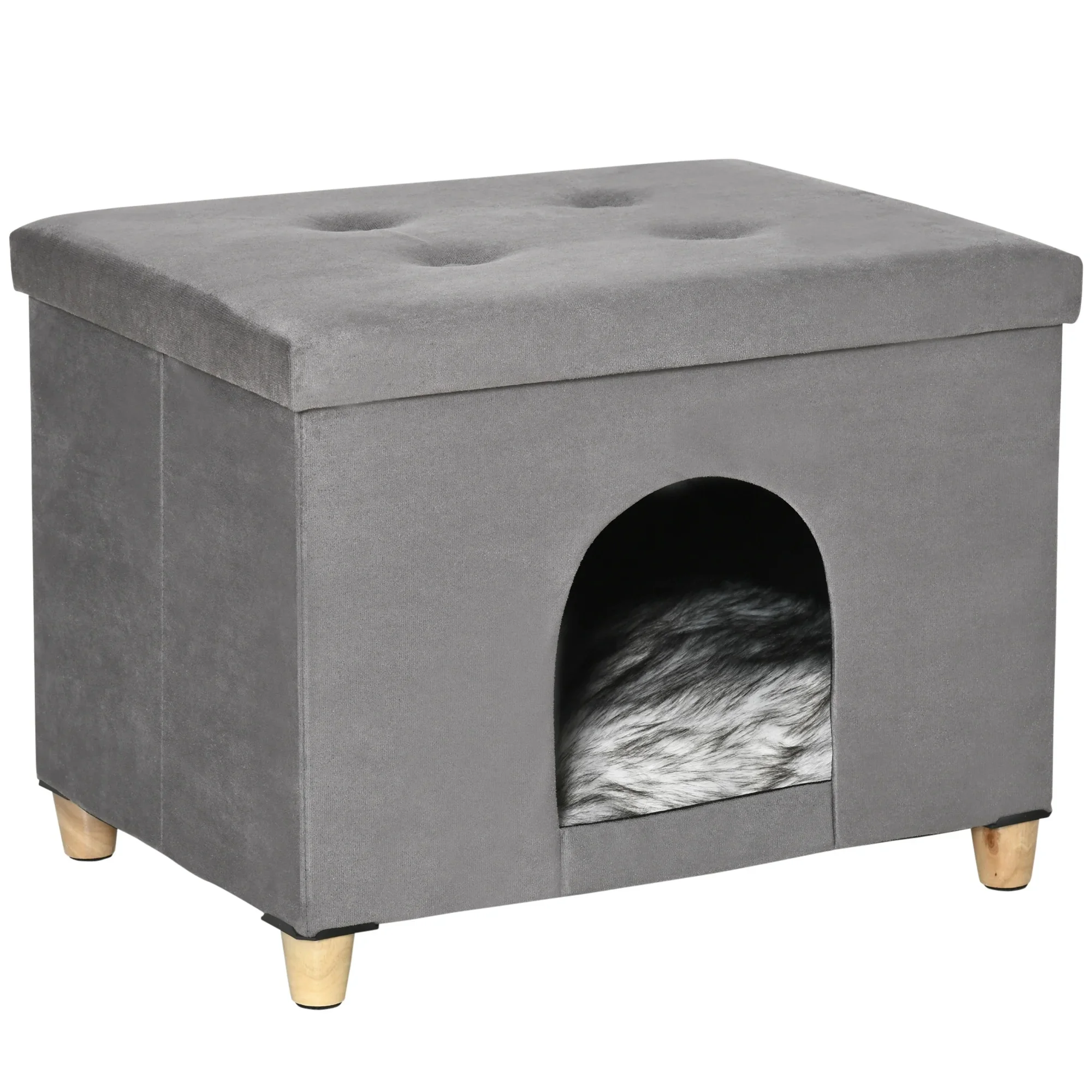 Pawhut Cat House Tabouret 2 en 1 avec coussin couvercle amovible 60X45X44,5 cm