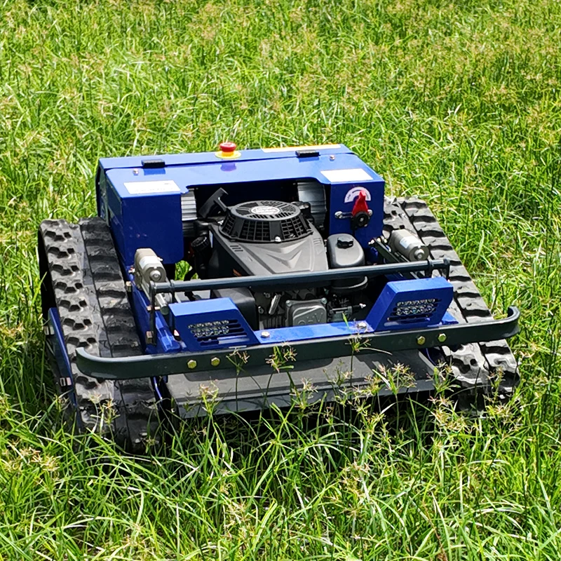 Remote-controlled lawnmower, professional electric lawnmower, can work on slopes up to 45°, features cruise control, three-speed control, and can be equipped with a pusher for winter snow removal.