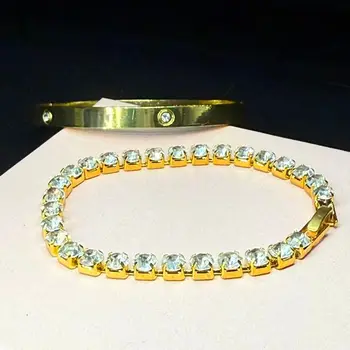 簡約風格的兩件式手鐲,包括一個圓形手鐲和一條單排鋯石鏈手鍊。生日禮物。 8 最佳銷售 禮物籃 - №5