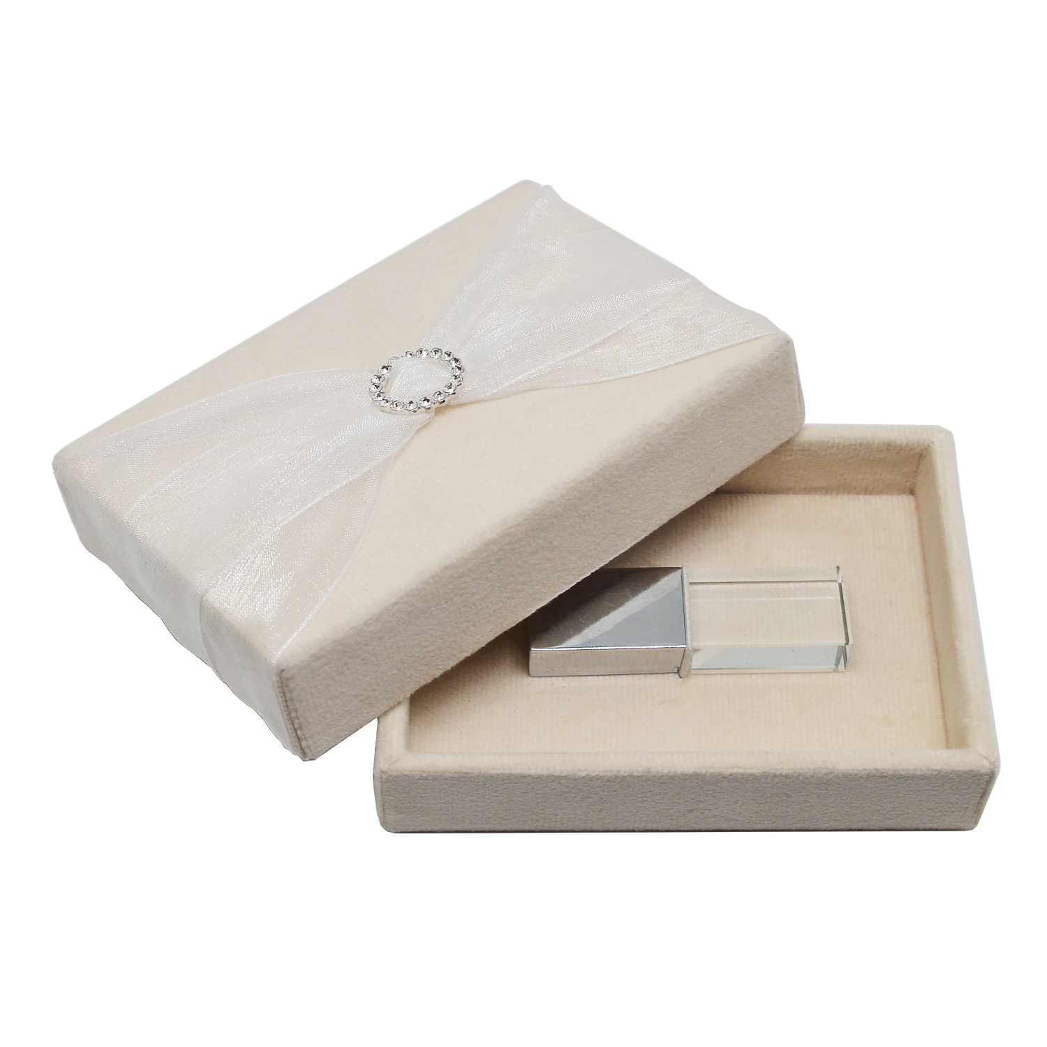 

Custom Cream Velvet USB Box Flash Drive Box Packing For Photographer Clients