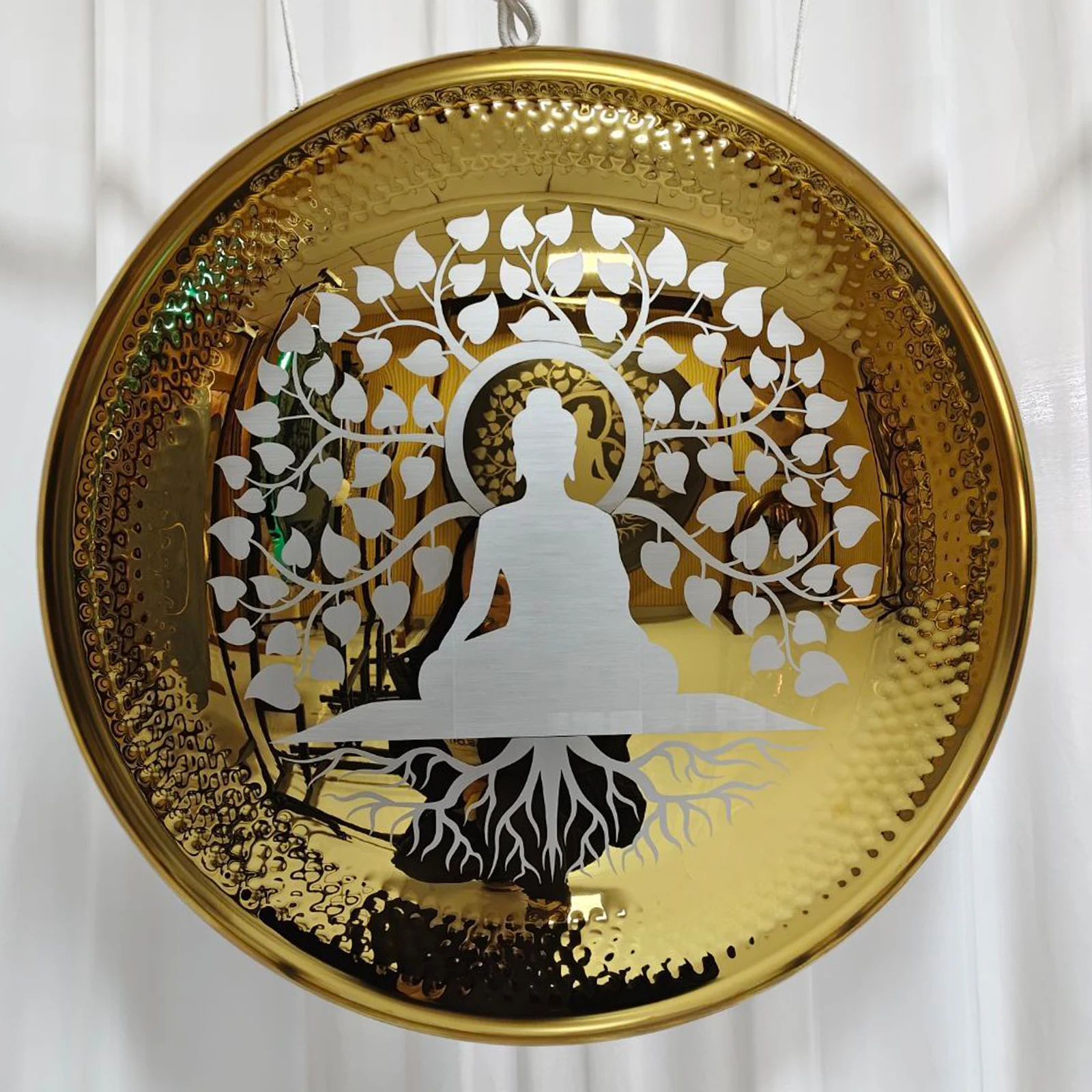 Sound Healing Golden Alloy Gong 32“/80cm for Meditation Yoga Sound Bath Energy Cleansing  Buddha Bodhi Tree Pattern