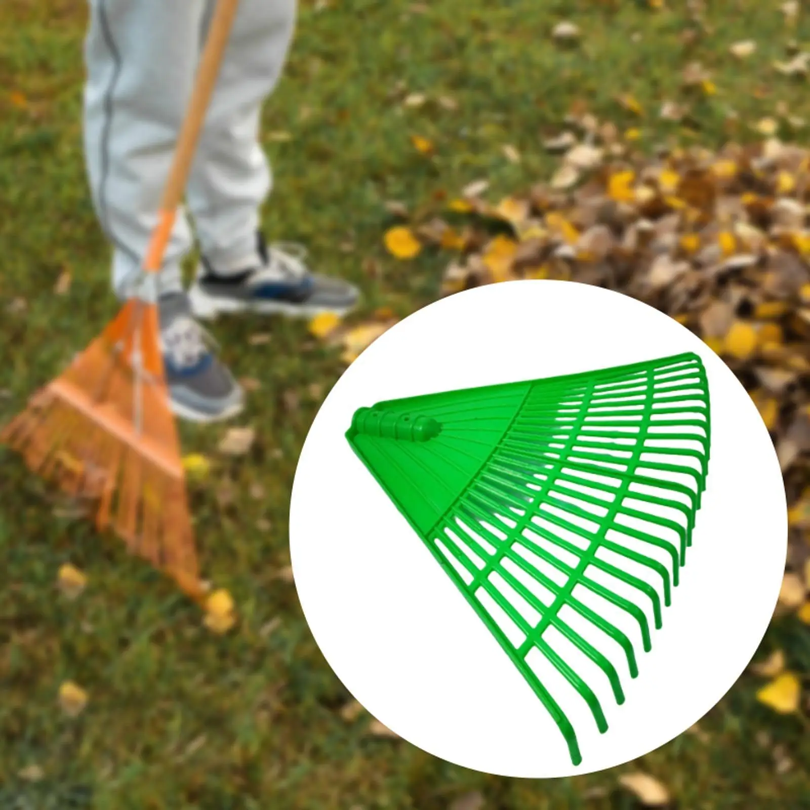 

Сменная головка грабли для газона, многоцелевая для пружинной кустарной травы с 21 зубьями, зеленая, простая сборка, инструмент для удаления листьев в саду