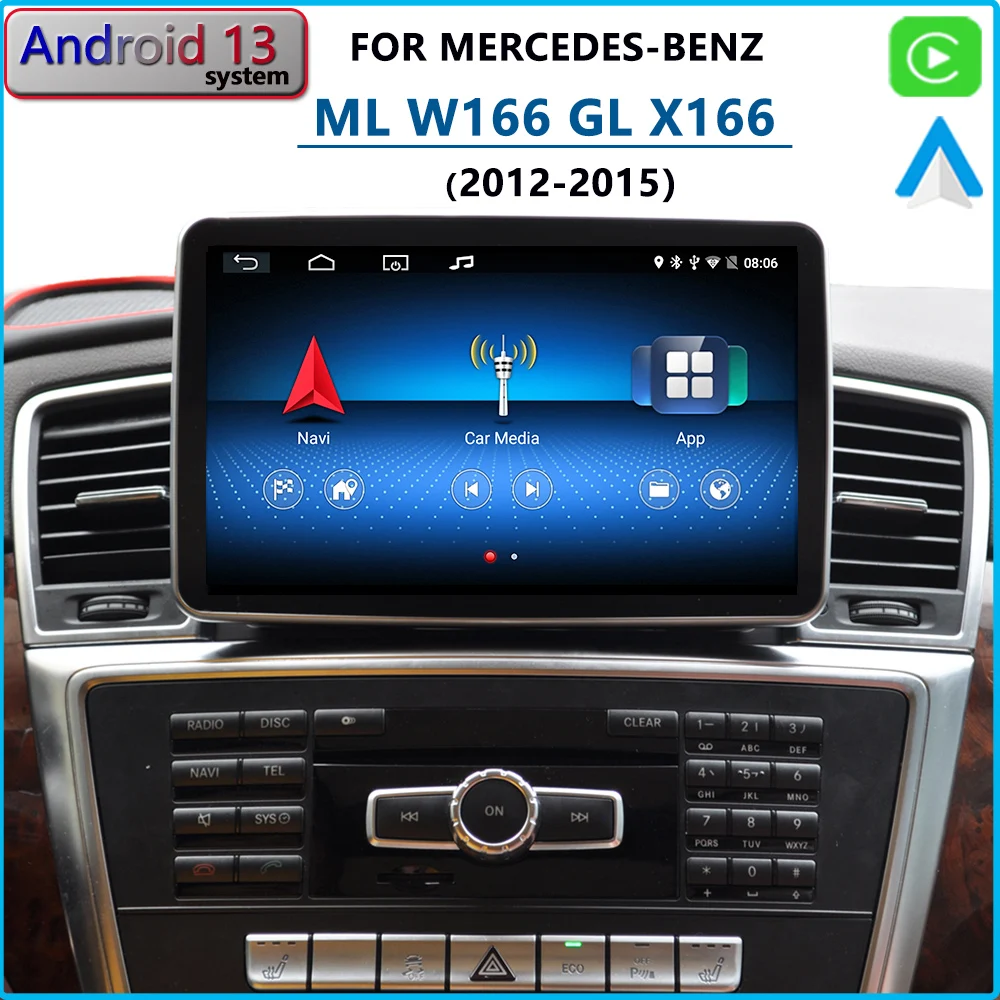 ML GL Android 13 Qualcomm For Mercedes Benz W166 X166 GL500 ML250 2012 To 2015 Car Radio CarPlay GPS Navigation Multimedia Playe