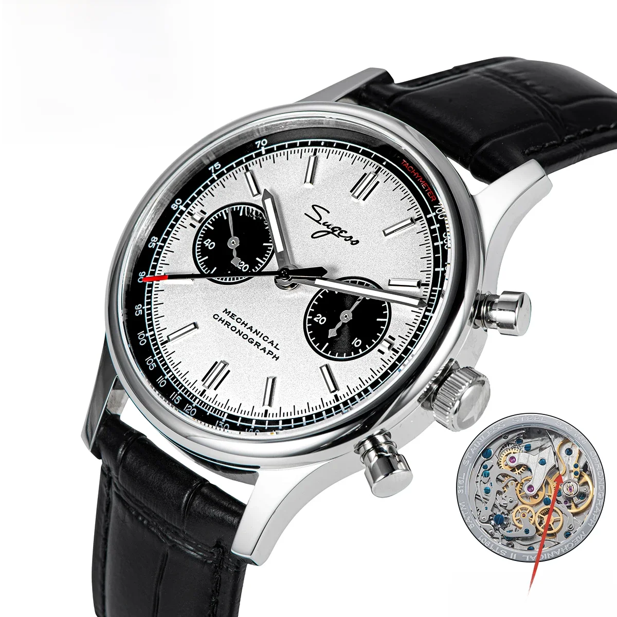 Sugess 1963 pilotenhorloge heren mechanisch chronograaf Panda polshorloge luchtmacht saffier waterdicht voor meeuwbeweging ST1901 v3 - afbeelding 2