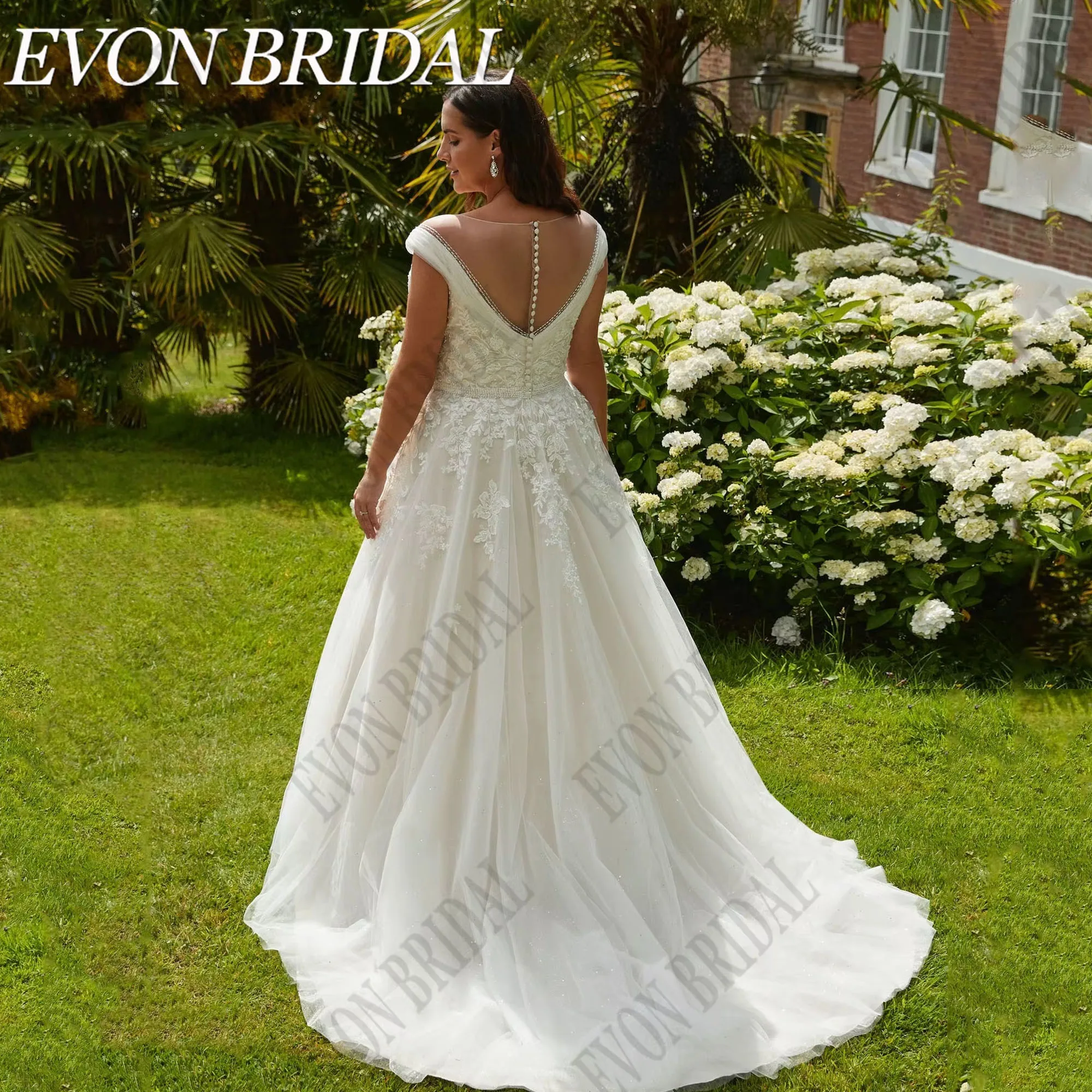 

Oversize Wedding Dresses For Woman A-Line Applique Bride Gown Tulle Button Back Small Train Vestidos De Novia EVON BRIDAL Custom