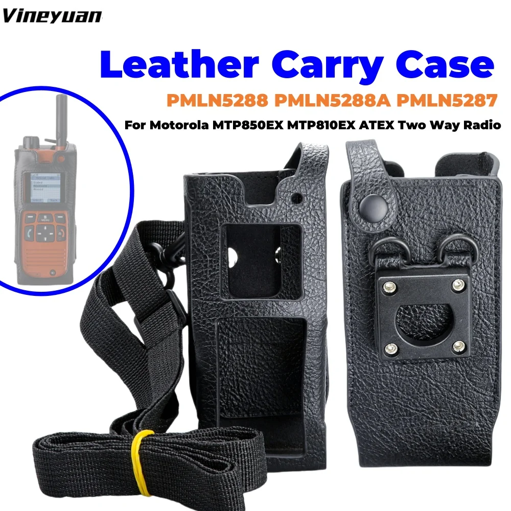 

Hard Leather Carrying Holder Holster Case with Adjustable Shoulder Strap Compatible for Motorola MTP850EX MTP810EX ATEX Two Way