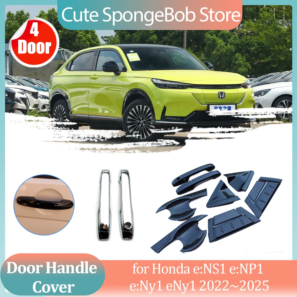

Car Handle Cover for Honda e:NS1 e:NP1 e:Ny1 eNy1 2022~2025 Carbon Fiber Black Chrome Door Sticker Trim Strip Cap Accessories