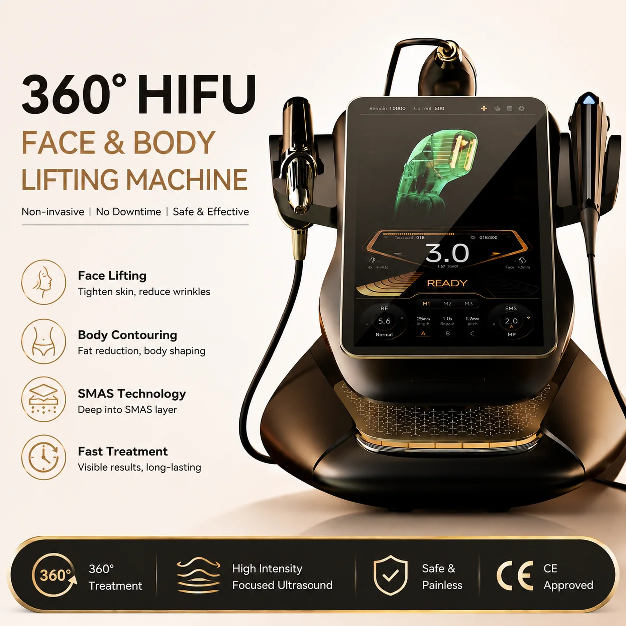 360MAX 25D HiFU 3 In 1 Technology Machine For Non Invasive Facial Slimming Anti Aging And Body Firming