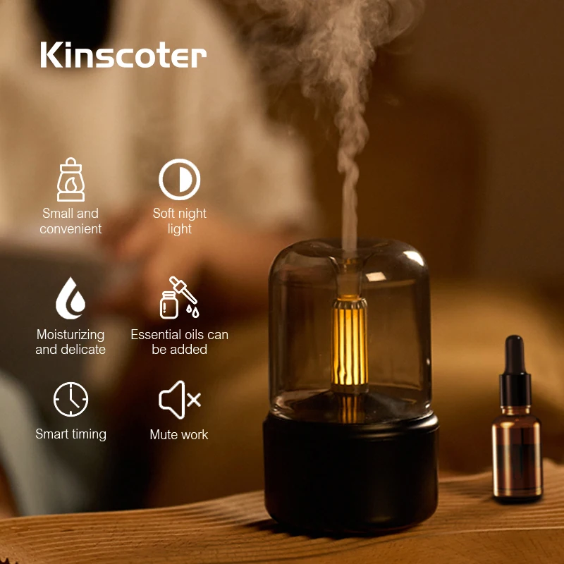 KINSCOTER Aromaterapeutyczny dyfuzor zapachowy olejków eterycznych, elektryczny dyfuzor zapachowy USB, ultradźwiękowy nawilżacz powietrza do mini sypialni